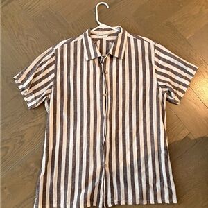 Men's Striped Casual Shirt in Brown and White